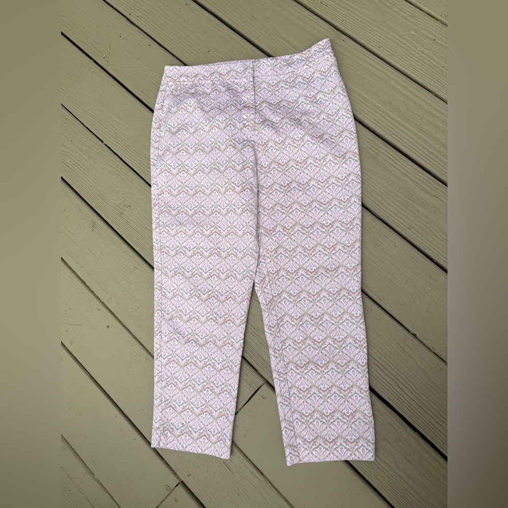 Ruby Rd. Pink and Cream Patterned Cropped Pants, Size: 12